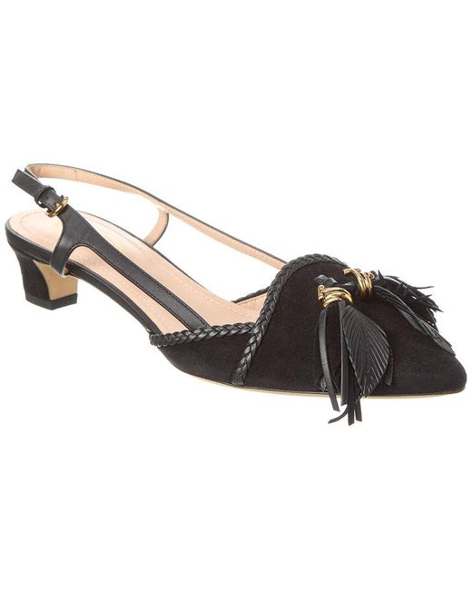 Tod's Black Suede & Leather Slingback Pump
