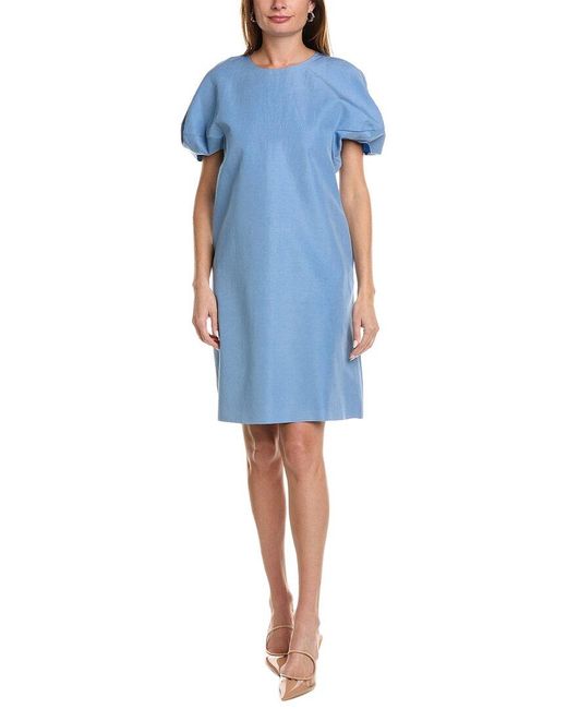 Lafayette 148 New York Blue Lantern Sleeve Silk & Linen-blend Dress
