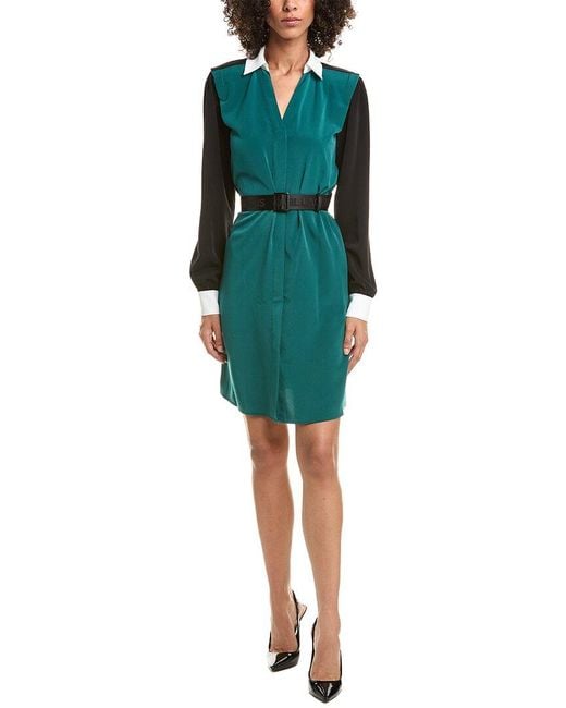 Karl Lagerfeld Green Colorblocked Shirtdress
