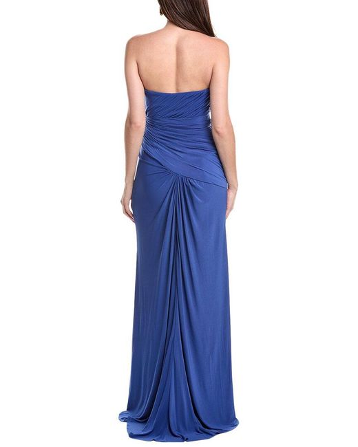 Rene Ruiz Blue Pleated Column Gown