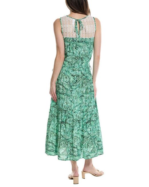 Monte and Lou Green Elation Lace Yoke Midi Dress