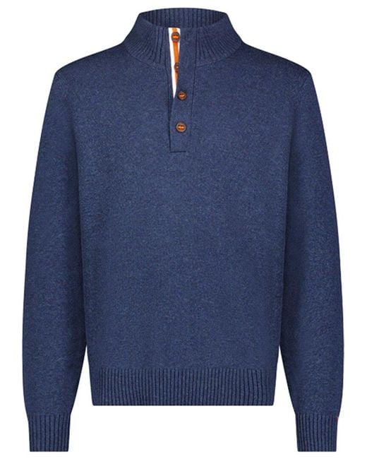 Swims Blue Lynger Button Mock Neck Wool-blend Sweater for men