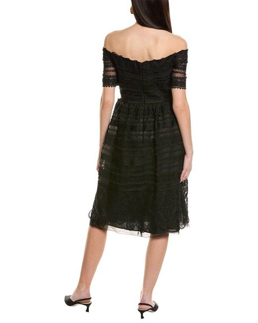 Carolina Herrera Black Lace Off-shoulder Midi Dress
