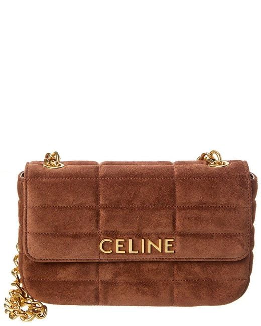 Céline Brown Monochrome Quilted Suede Shoulder Bag