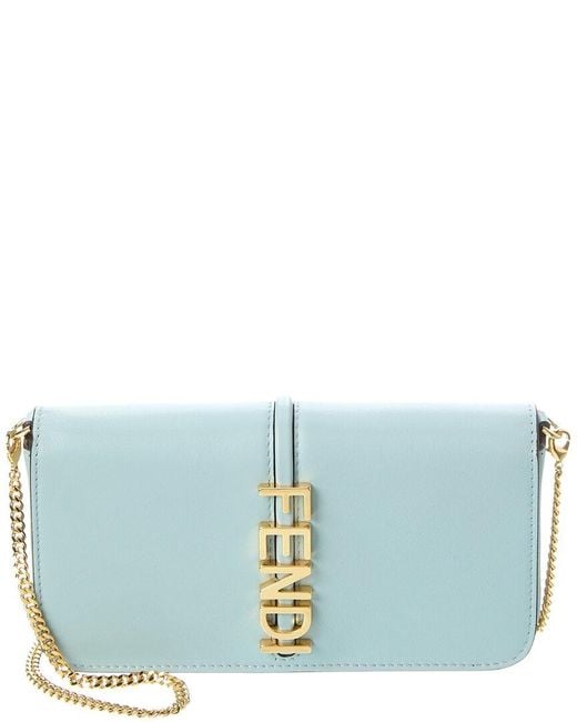 Fendi Blue Graphy Leather Wallet On Chain