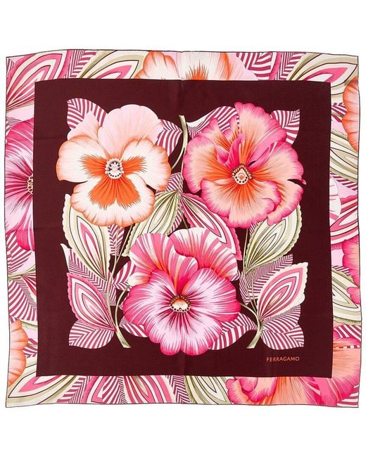 Ferragamo Pink Brezza Print Silk Scarf