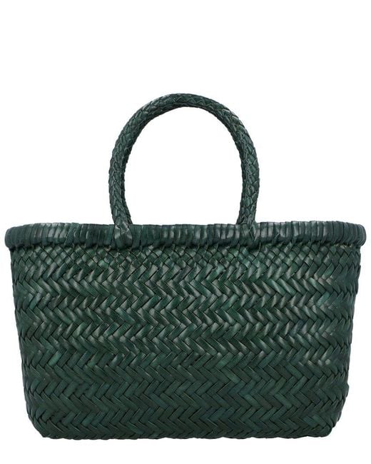 Dragon Diffusion Green B Weave Small Leather Top Handle Bag