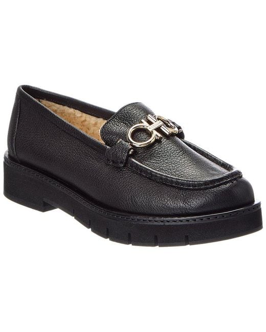 Ferragamo Black Rolo Lug Leather Loafer