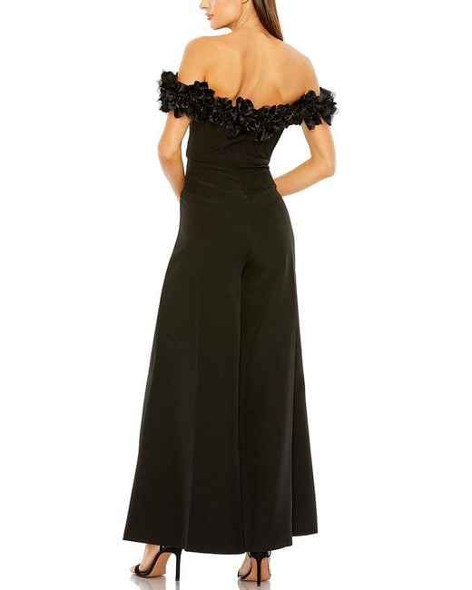 Mac Duggal Black Floral Bustier Top Flare Leg Jumpsuit