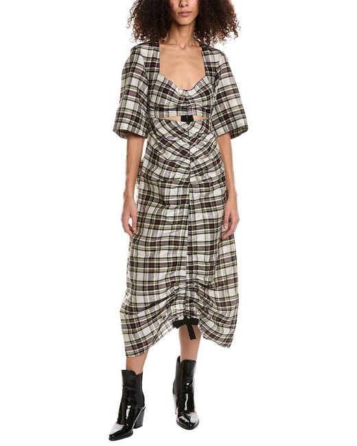 Ganni White Cutout Linen & Silk-blend Maxi Dress
