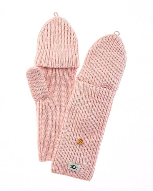 UGG Cozy Knit Flip Wool-blend Mittens in Pink | Lyst