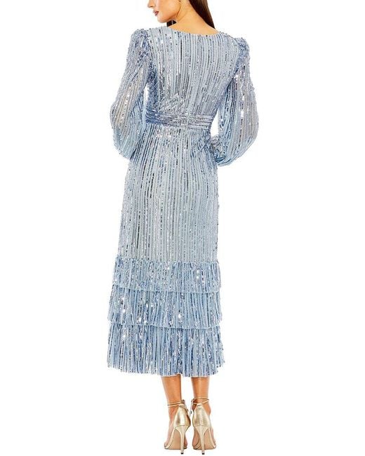 Mac Duggal Blue Tiered Ruffle Tea Length Dress