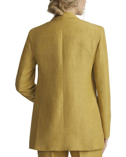Lafayette 148 New York Yellow Peak Lapel Linen-Blend Blazer