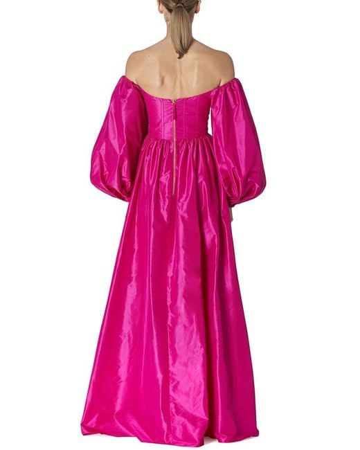 Carolina Herrera Pink Off Shoulder Balloon Sleeve Silk Gown