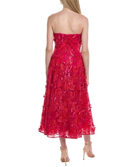 Teri Jon Red Sleeveless Midi Dress