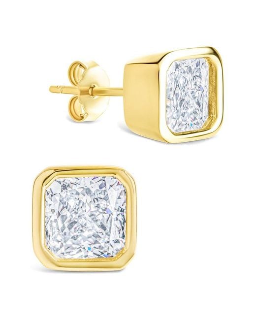 Sterling Forever Metallic 14k Over Silver Cz Radiant Cut Bezel Set Stud Earrings