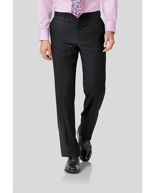 Charles Tyrwhitt Black Classic Fit Twill Business Wool Suit Trouser for men