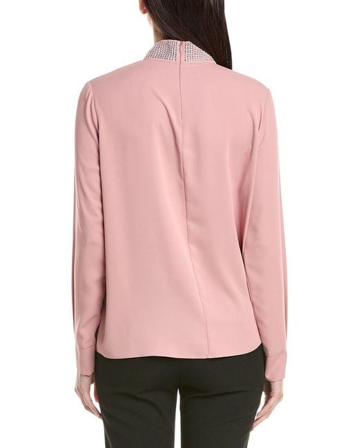 Joseph Ribkoff Pink Beaded Stand Collar Top
