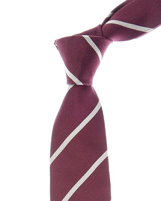 Brunello Cucinelli Purple Burgundy Stripe Silk Tie for men