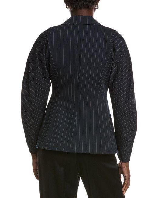Ganni Black Stretch Stripe Fitted Blazer