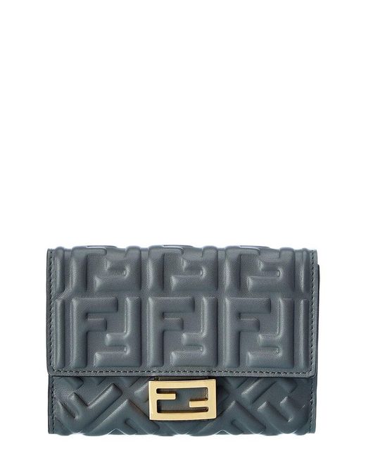 Fendi Ff Leather Continental Wallet in Gray | Lyst