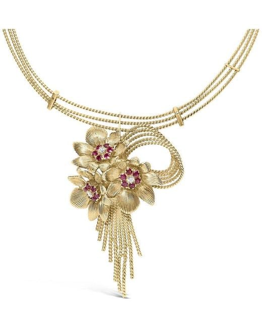 Haus of Brilliance Metallic Colorful Gemstones 18K 1.20 Ct. Tw. Diamond & Ruby Brooches & Pins Necklace