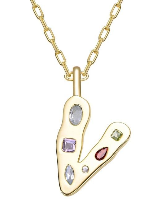 Genevive Jewelry Metallic 14K Plated Cz Alphabetical Necklace