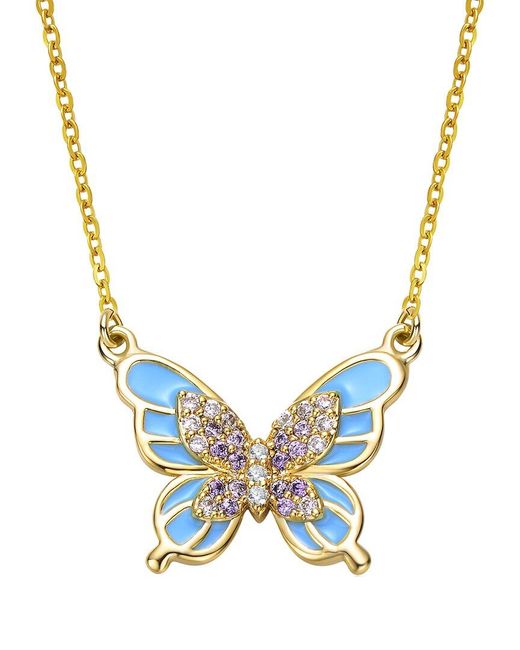Rachel Glauber Blue 14k Plated Cz Butterfly Necklace