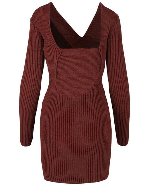 Bottega Veneta Red Asymmetrical V-Neck Silk-Blend Sweaterdress