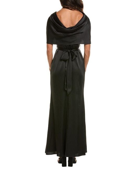 Badgley Mischka Black Cape Sash Gown