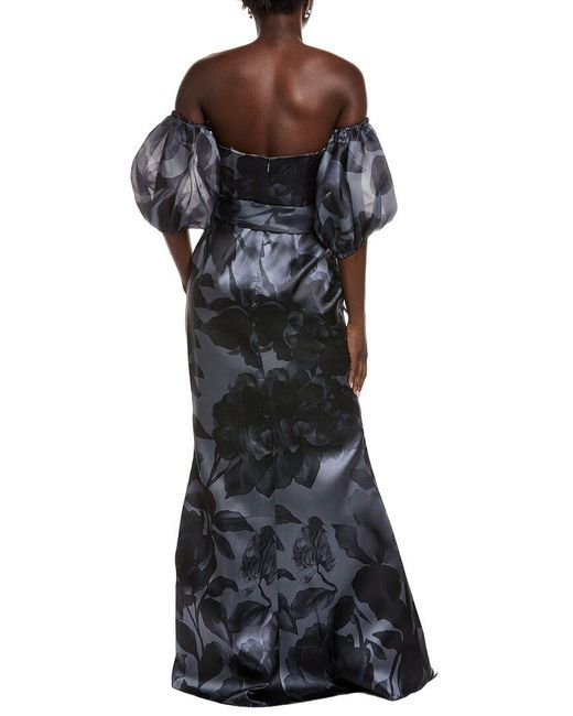Rene Ruiz Black Printed Mikado Gown
