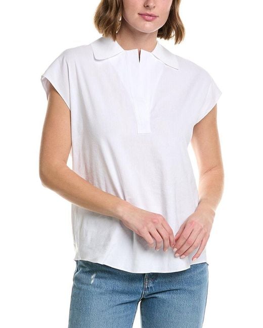 Vince White Popover Linen-blend Polo Shirt