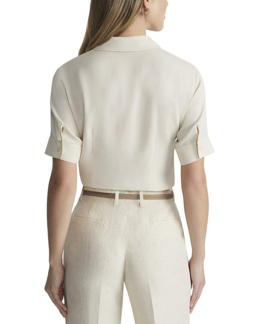 Lafayette 148 New York Natural Notch Collar Slim Silk Shirt