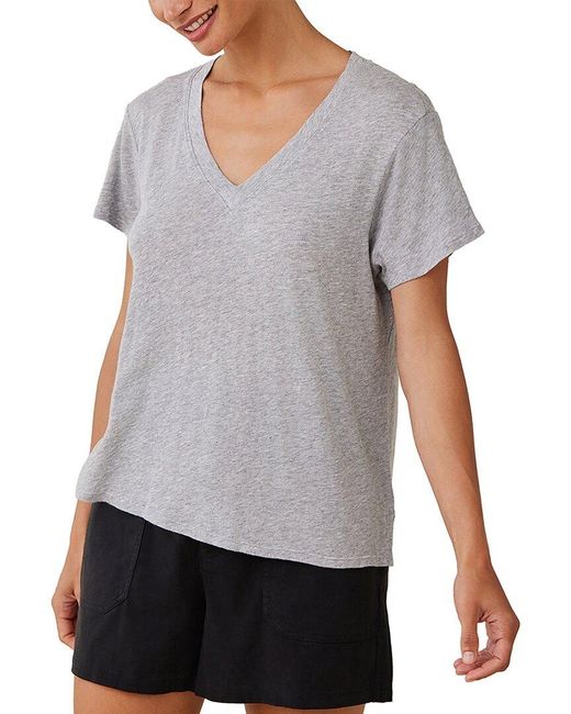 Bella Dahl Gray Side Slit V-Neck T-Shirt