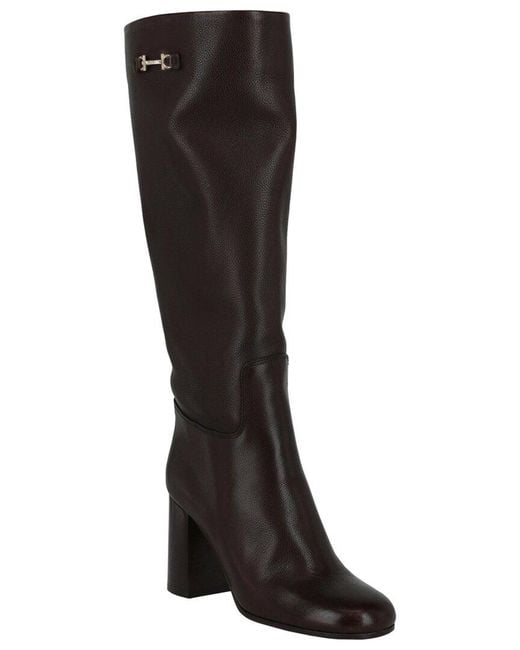 Ferragamo Black Ovidio Leather Knee-High Boot