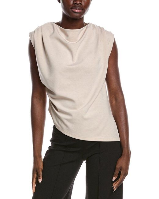 Gracia White Gathered Shoulder Drape Top