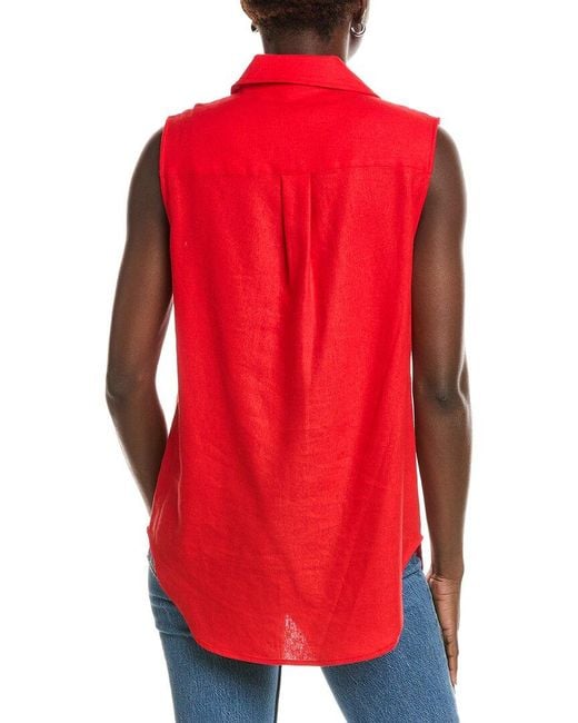Jones New York Red Sleeve Knot Linen-Blend Shirt