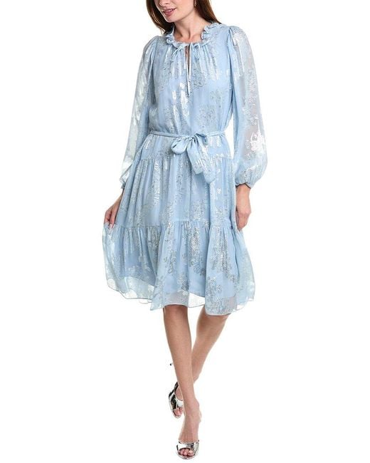 Kobi Halperin Blue Kathryn Peasant Silk-blend Midi Dress