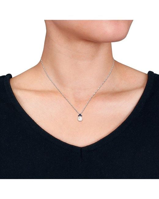 Rina Limor Blue 14K 0.28 Ct. Tw. Lab-Grown Sapphire & 8-8.5Mm Pearl Pendant