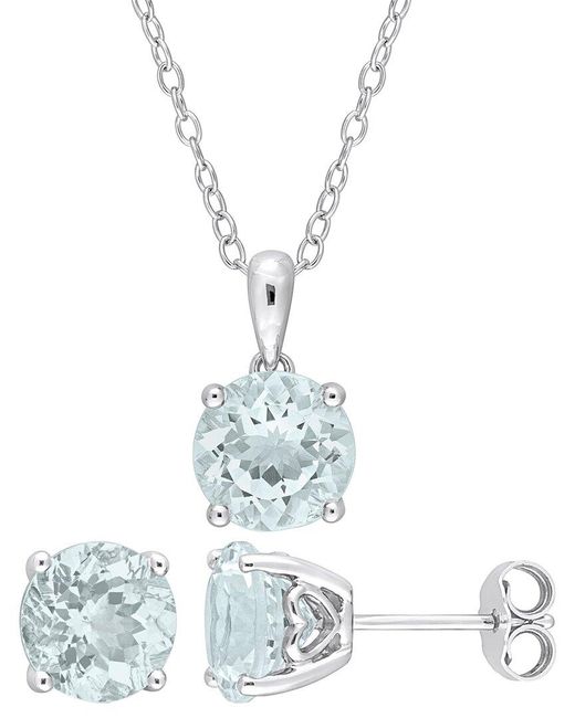 Rina Limor White Silver 4.95 Ct. Tw. Aquamarine 2pc Jewelry Set