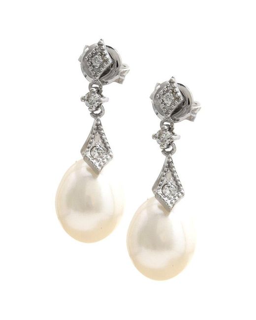 Gemstones White 0.10 Ct. Tw. Diamond & 7-8Mm Pearl 14K Earrings