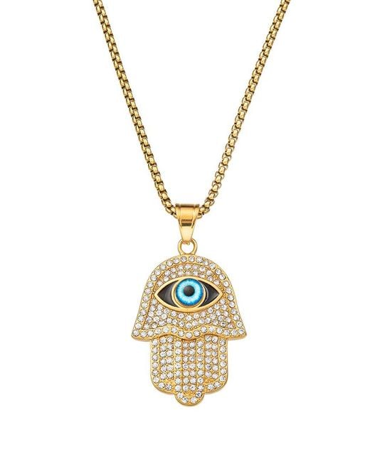 Eye Candy LA Metallic The Bold Collection Titanium Cz Hamsa Eye Pendant Necklace for men