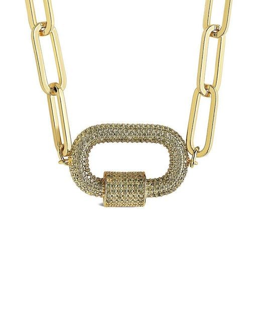 Sterling Forever Metallic 14k Plated Cz Carabiner Necklace