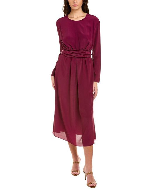 Les Copains Silk-blend Midi Dress in Purple (Red) - Save 1% | Lyst