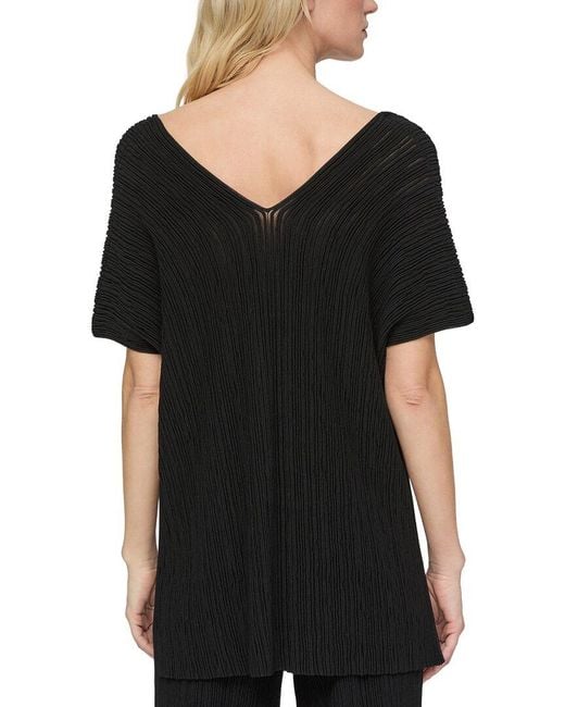 Lafayette 148 New York Black Ottoman Stitch V-Neck Silk-Blend Pullover
