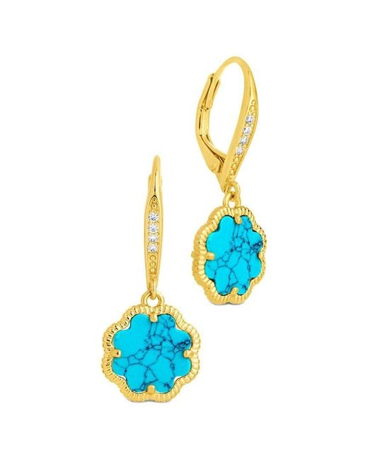 Sterling Forever Blue 14K Plated Rose Petal Short Drop Earrings