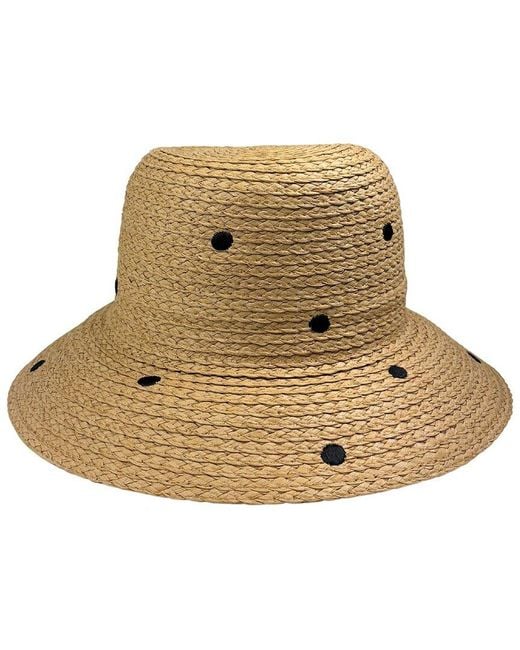 Nicole Miller Natural Polka Dot Embroidered Straw Bucket Hat