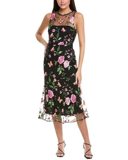 Sam Edelman Black Embroidered Butterfly Rose Midi Dress