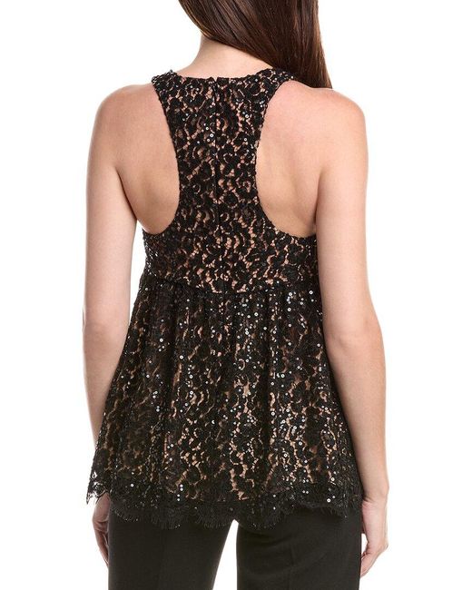 Michael Kors Black Sequin Lace Silk-Lined Top