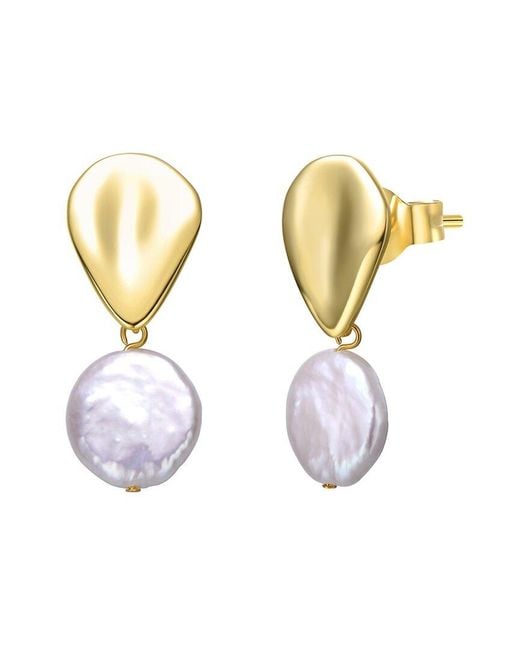 Genevive Jewelry Metallic 14k Over Silver 13mm Pearl Dangle Earrings
